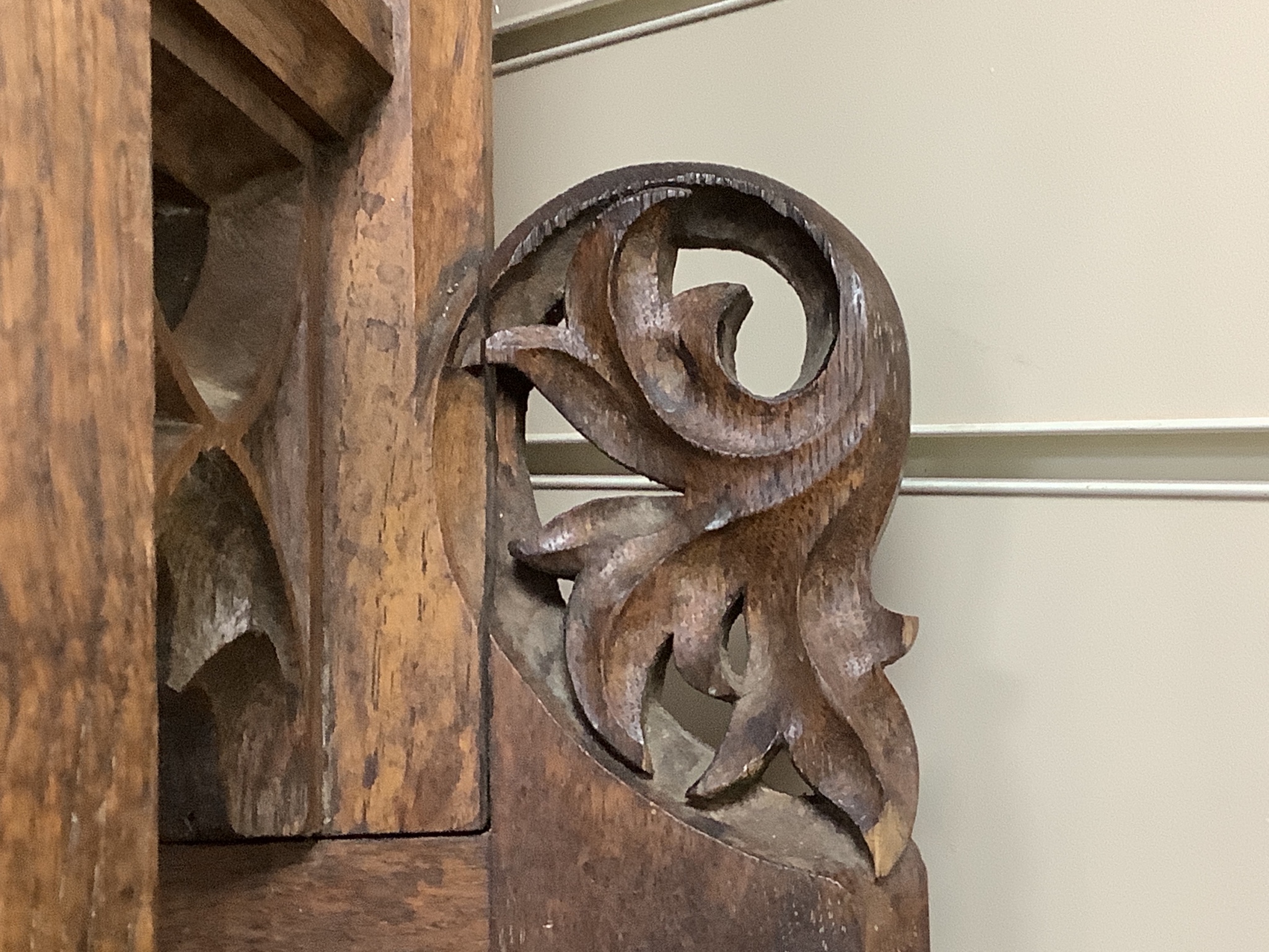 A Gothic carved oak wall niche, height 236cm